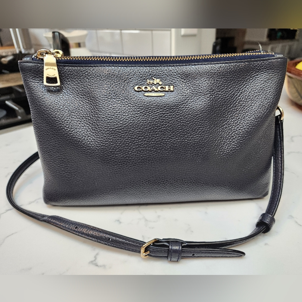 COACH Soft Pebbled Leather Crossbody Bag in Navy Blue 38273